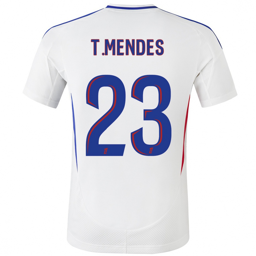 Niño Fútbol Camiseta Thiago Mendes #23 Blanco Azul 1ª Equipación 2024/25