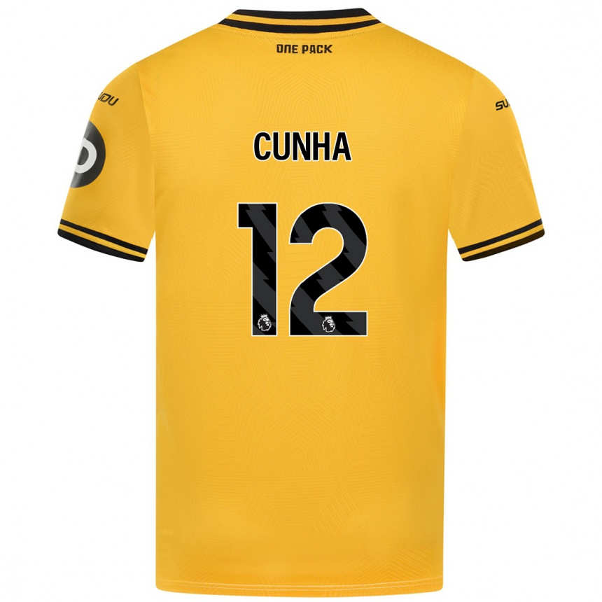 Niño Fútbol Camiseta Matheus Cunha #12 Amarillo 1ª Equipación 2024/25