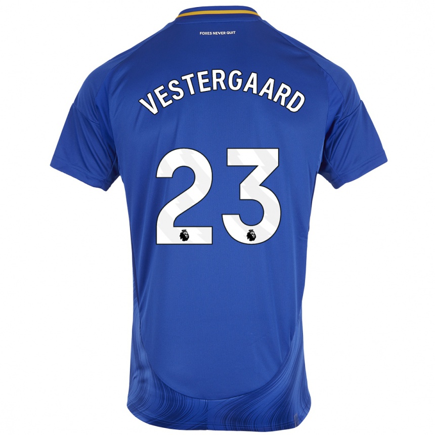 Niño Fútbol Camiseta Jannik Vestergaard #23 Azul Blanco 1ª Equipación 2024/25