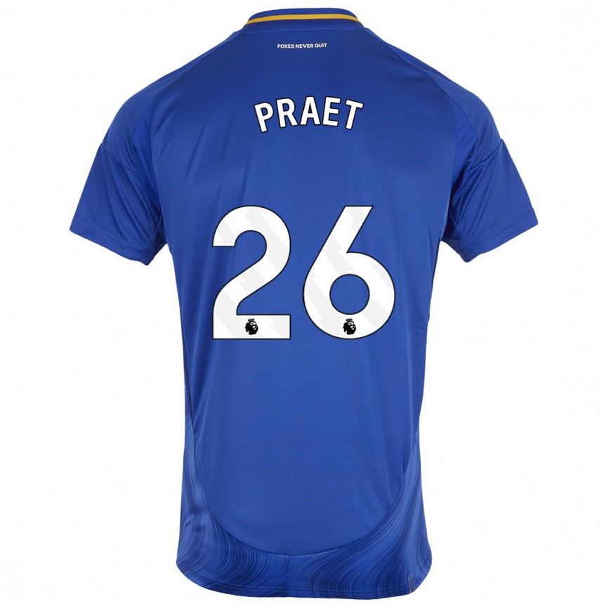 Niño Fútbol Camiseta Dennis Praet #26 Azul Blanco 1ª Equipación 2024/25