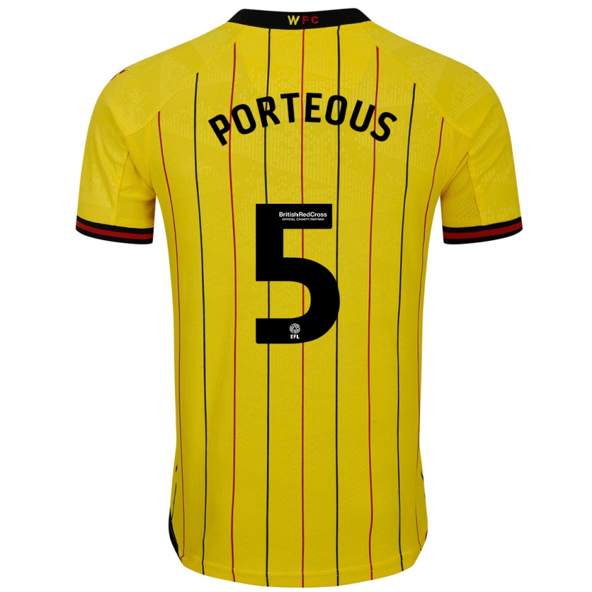 Niño Fútbol Camiseta Ryan Porteous #5 Amarillo Negro 1ª Equipación 2024/25