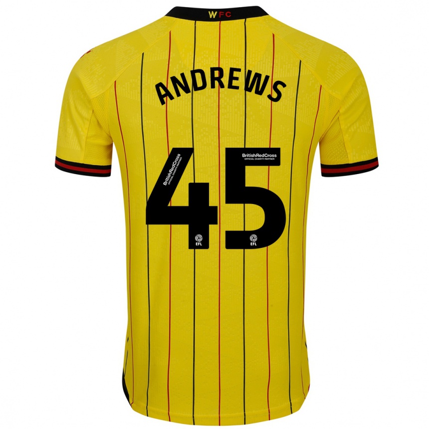 Niño Fútbol Camiseta Ryan Andrews #45 Amarillo Negro 1ª Equipación 2024/25