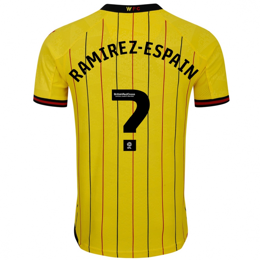 Niño Fútbol Camiseta Leo Ramirez-Espain #0 Amarillo Negro 1ª Equipación 2024/25