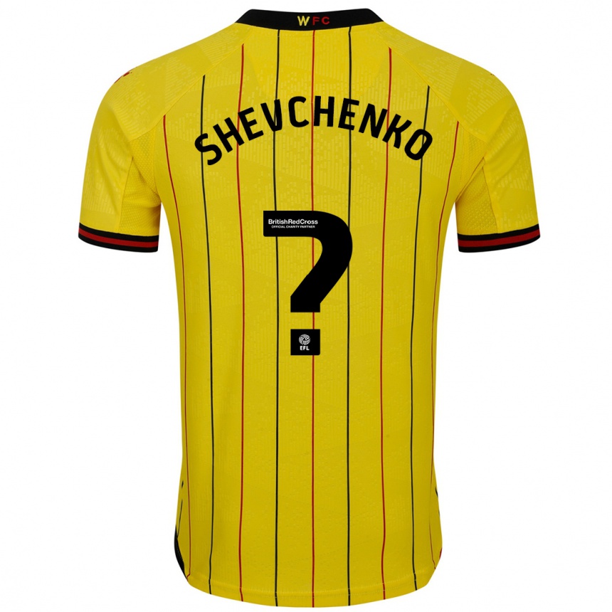 Niño Fútbol Camiseta Kristian Shevchenko #0 Amarillo Negro 1ª Equipación 2024/25