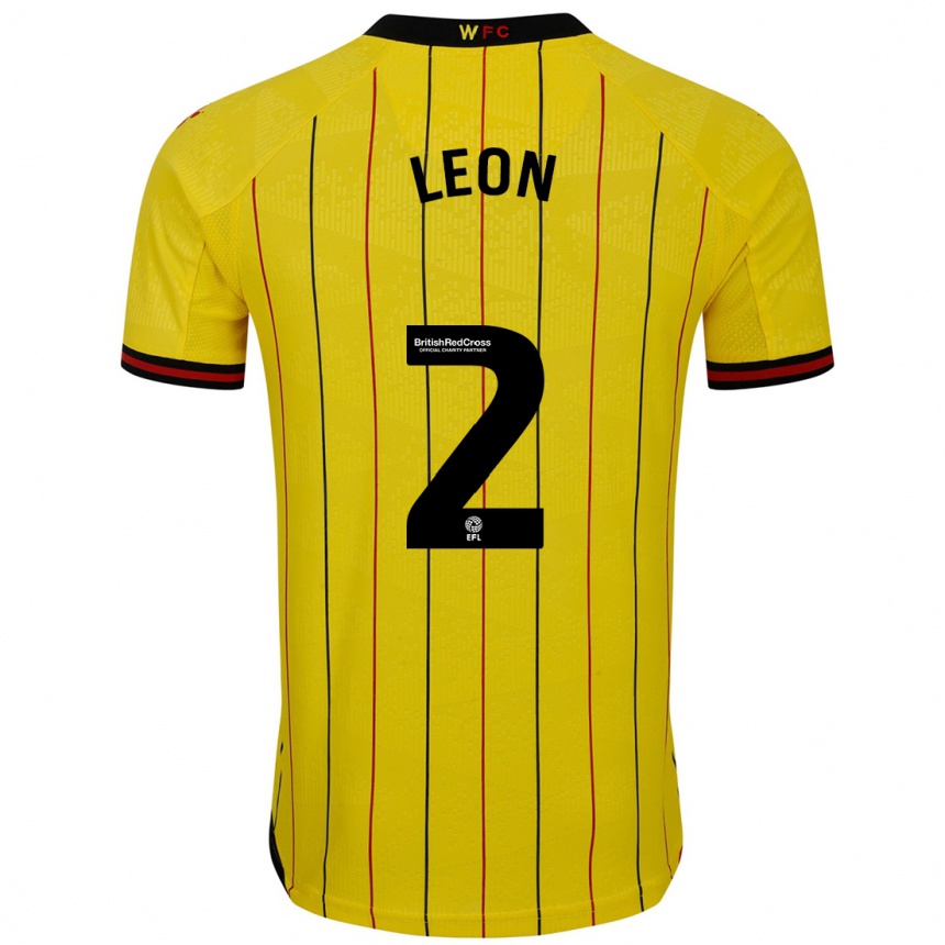 Niño Fútbol Camiseta Lucía León #2 Amarillo Negro 1ª Equipación 2024/25