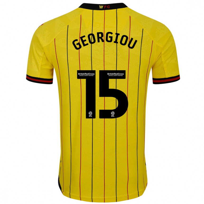 Niño Fútbol Camiseta Andria Georgiou #15 Amarillo Negro 1ª Equipación 2024/25