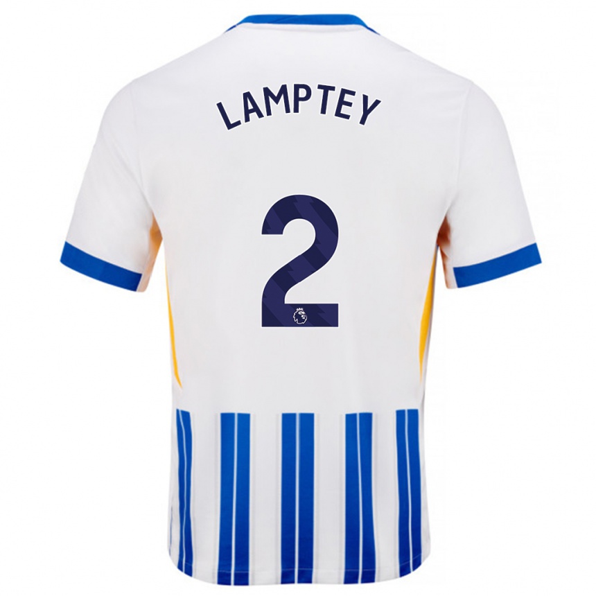 Niño Fútbol Camiseta Tariq Lamptey #2 Blanco Azul Rayas 1ª Equipación 2024/25