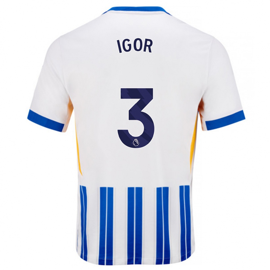 Niño Fútbol Camiseta Igor #3 Blanco Azul Rayas 1ª Equipación 2024/25