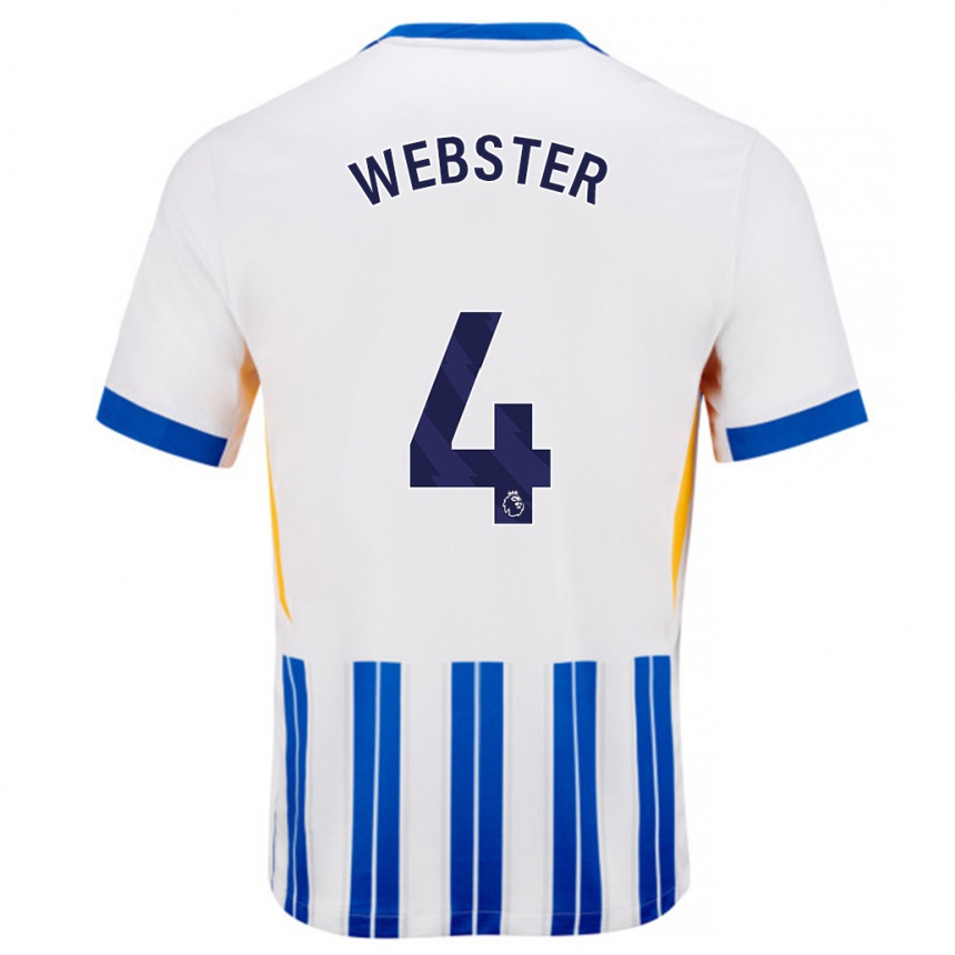 Niño Fútbol Camiseta Adam Webster #4 Blanco Azul Rayas 1ª Equipación 2024/25