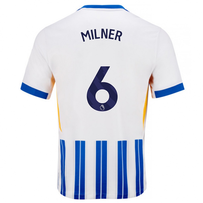 Niño Fútbol Camiseta James Milner #6 Blanco Azul Rayas 1ª Equipación 2024/25