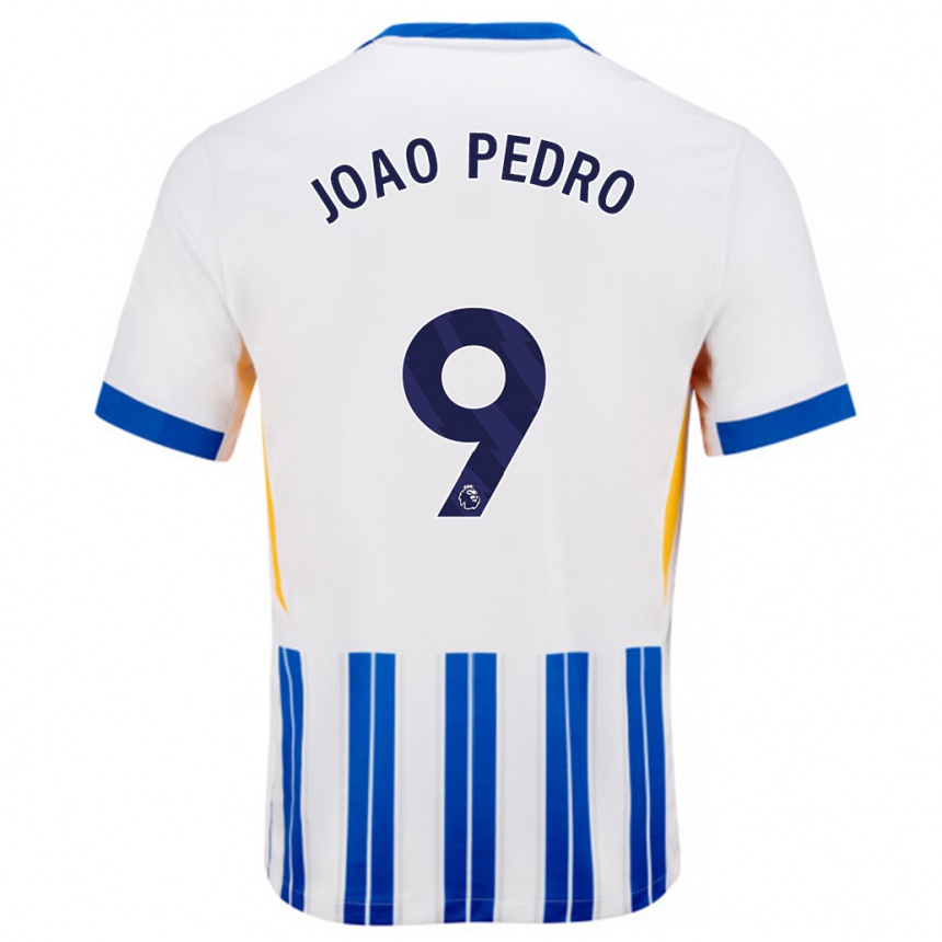 Niño Fútbol Camiseta João Pedro #9 Blanco Azul Rayas 1ª Equipación 2024/25