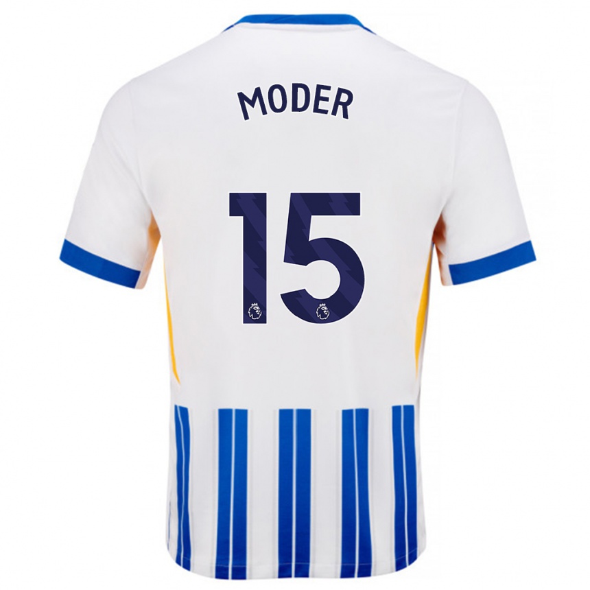 Niño Fútbol Camiseta Jakub Moder #15 Blanco Azul Rayas 1ª Equipación 2024/25