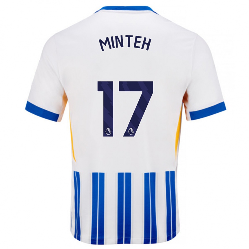 Niño Fútbol Camiseta Yankuba Minteh #17 Blanco Azul Rayas 1ª Equipación 2024/25