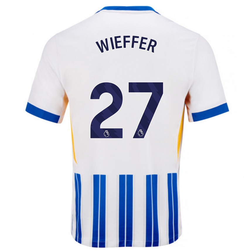 Niño Fútbol Camiseta Mats Wieffer #27 Blanco Azul Rayas 1ª Equipación 2024/25