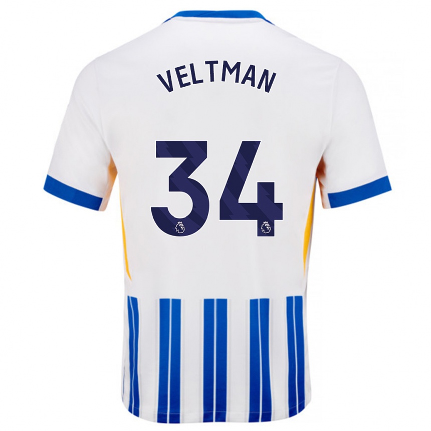 Niño Fútbol Camiseta Joël Veltman #34 Blanco Azul Rayas 1ª Equipación 2024/25