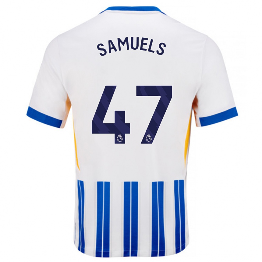 Niño Fútbol Camiseta Imari Samuels #47 Blanco Azul Rayas 1ª Equipación 2024/25