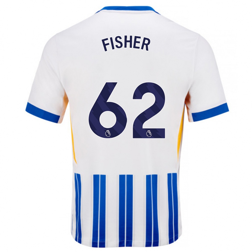 Niño Fútbol Camiseta Hugo Fisher #62 Blanco Azul Rayas 1ª Equipación 2024/25