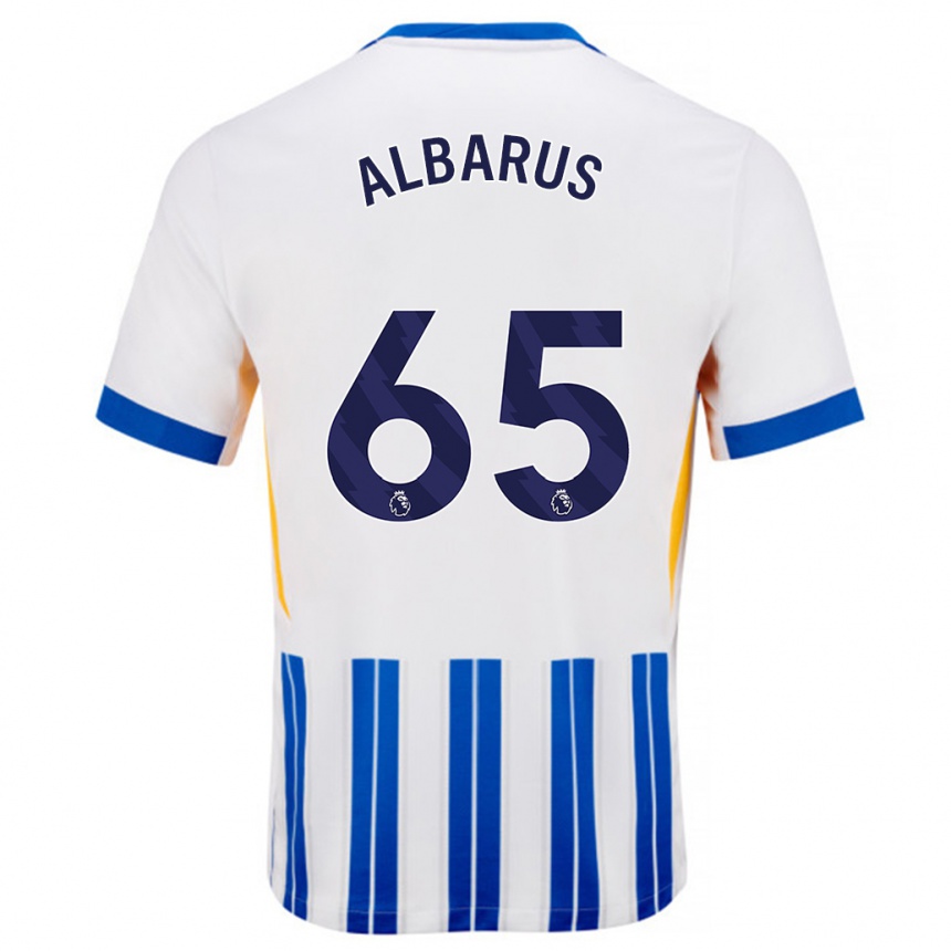 Niño Fútbol Camiseta Zane Albarus #65 Blanco Azul Rayas 1ª Equipación 2024/25