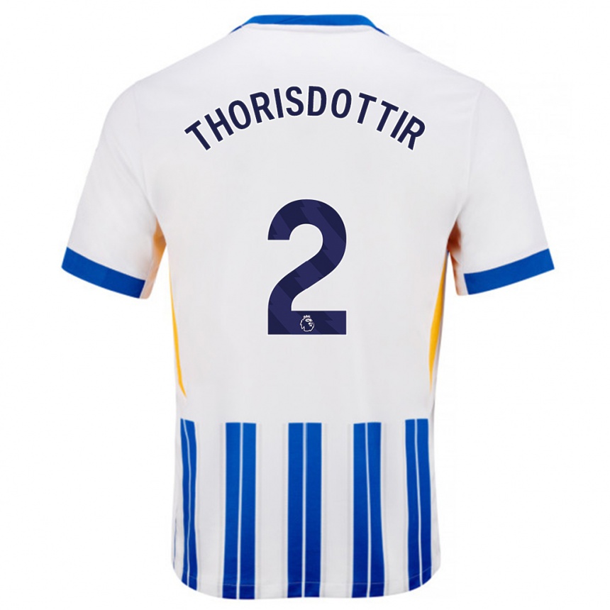 Niño Fútbol Camiseta Maria Thorisdottir #2 Blanco Azul Rayas 1ª Equipación 2024/25