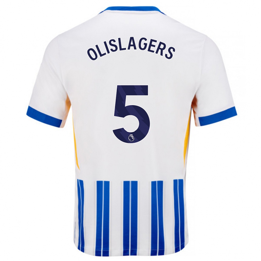 Niño Fútbol Camiseta Marisa Olislagers #5 Blanco Azul Rayas 1ª Equipación 2024/25