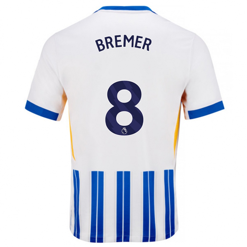 Niño Fútbol Camiseta Pauline Bremer #8 Blanco Azul Rayas 1ª Equipación 2024/25