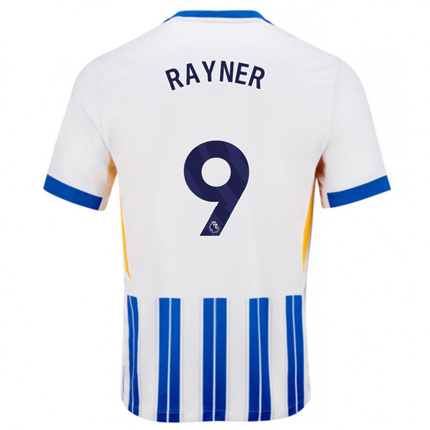 Niño Fútbol Camiseta Rebecca Rayner #9 Blanco Azul Rayas 1ª Equipación 2024/25