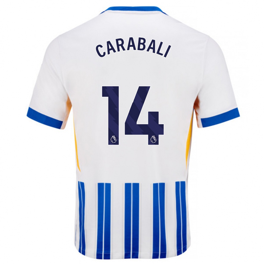 Niño Fútbol Camiseta Jorelyn Andrea Carabalí Martínez #14 Blanco Azul Rayas 1ª Equipación 2024/25