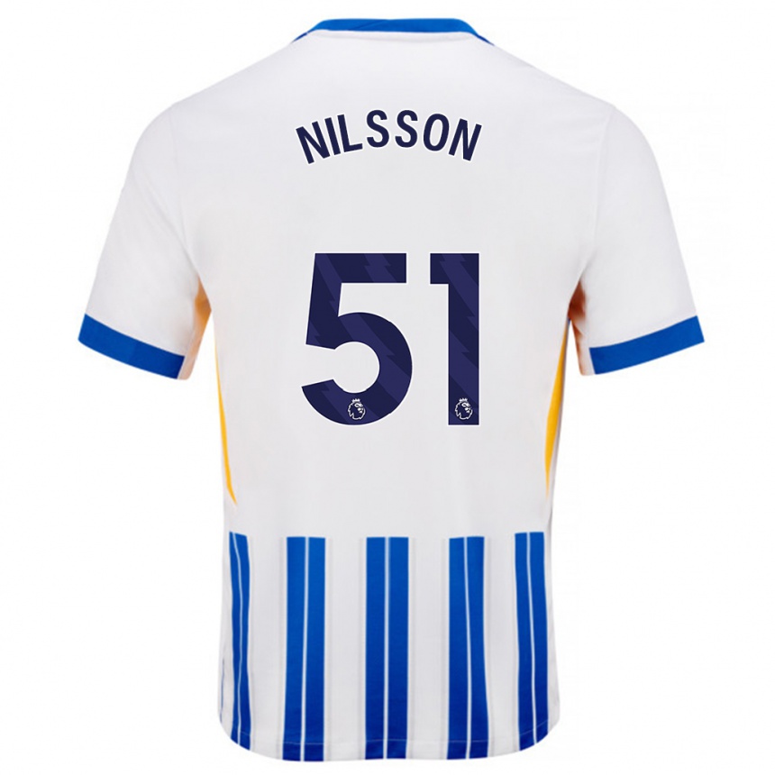 Niño Fútbol Camiseta Casper Nilsson #51 Blanco Azul Rayas 1ª Equipación 2024/25