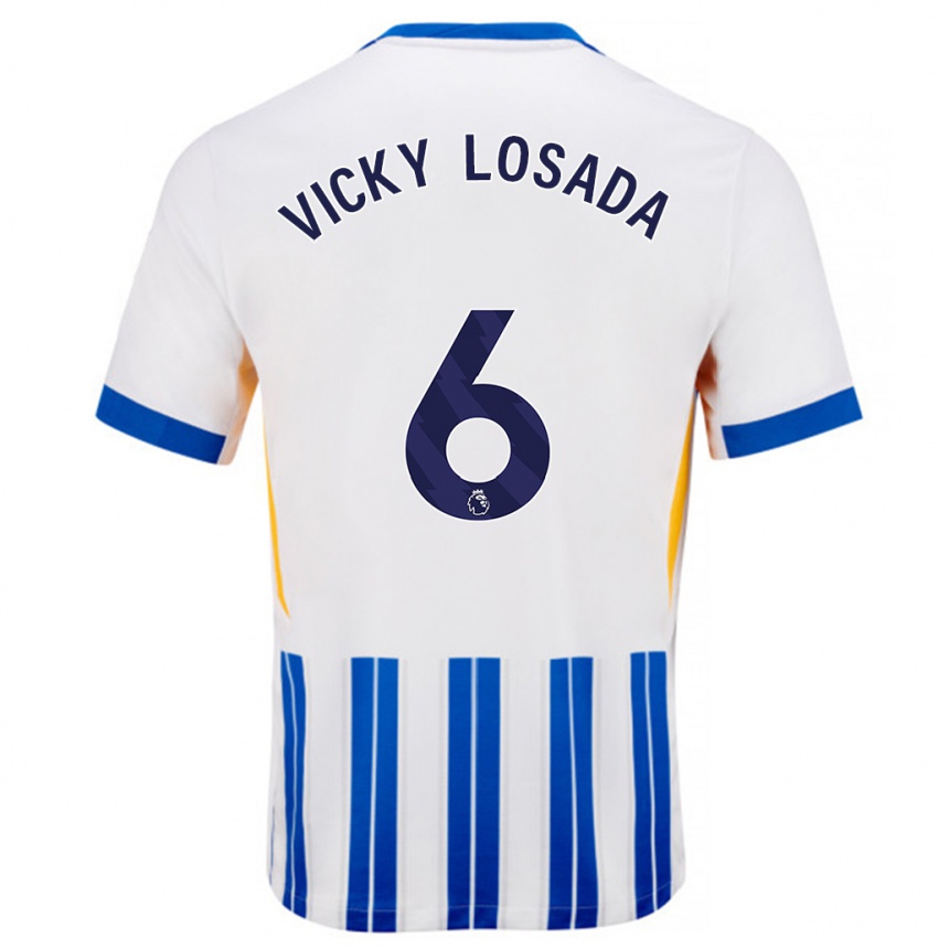 Niño Fútbol Camiseta María Victoria Losada Gómez #6 Blanco Azul Rayas 1ª Equipación 2024/25