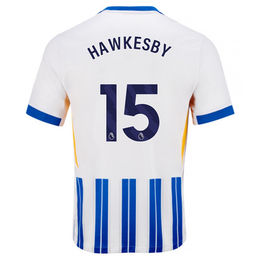 Niño Fútbol Camiseta Mackenzie Hawkesby #15 Blanco Azul Rayas 1ª Equipación 2024/25