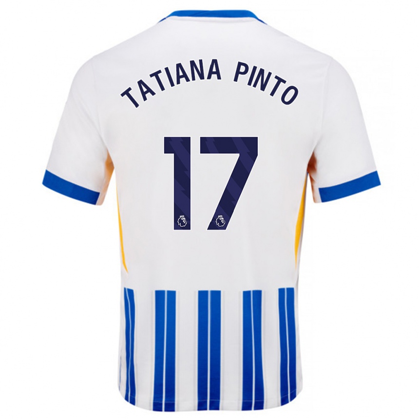 Niño Fútbol Camiseta Tatiana Vanessa Ferreira Pinto #17 Blanco Azul Rayas 1ª Equipación 2024/25