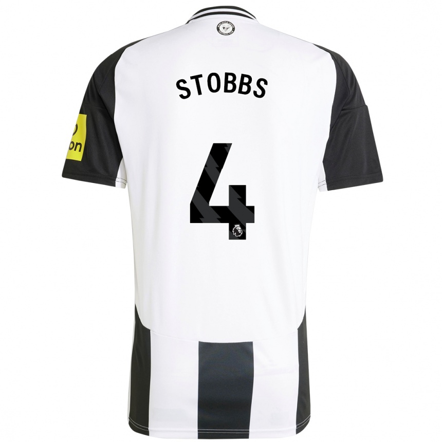 Niño Fútbol Camiseta Amber-Keegan Stobbs #4 Blanco Negro 1ª Equipación 2024/25