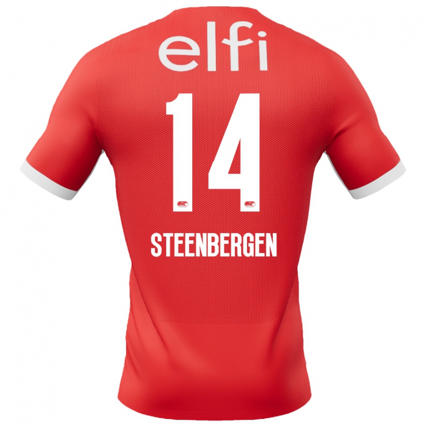 Niño Fútbol Camiseta Thom Steenbergen #14 Rojo Blanco 1ª Equipación 2024/25