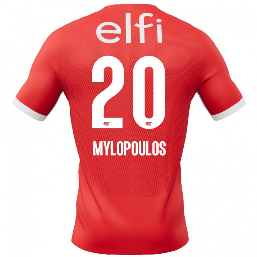 Niño Fútbol Camiseta Marios Mylopoulos #20 Rojo Blanco 1ª Equipación 2024/25