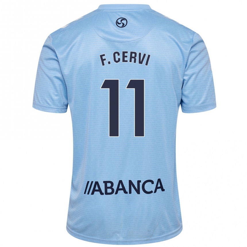 Niño Fútbol Camiseta Franco Cervi #11 Azul Cielo 1ª Equipación 2024/25