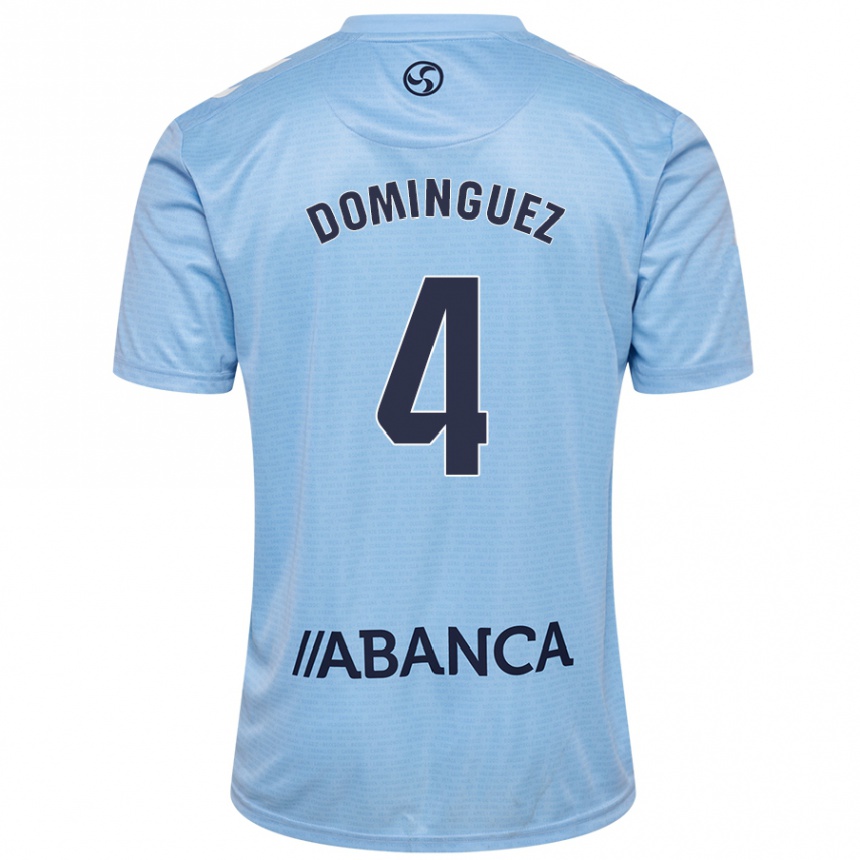 Niño Fútbol Camiseta Javi Domínguez #4 Azul Cielo 1ª Equipación 2024/25