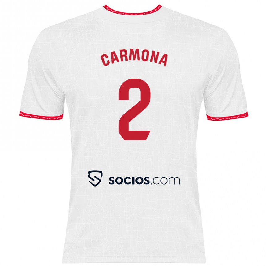 Niño Fútbol Camiseta José Ángel Carmona #2 Blanco Rojo 1ª Equipación 2024/25