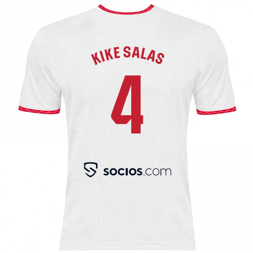 Niño Fútbol Camiseta Kike Salas #4 Blanco Rojo 1ª Equipación 2024/25