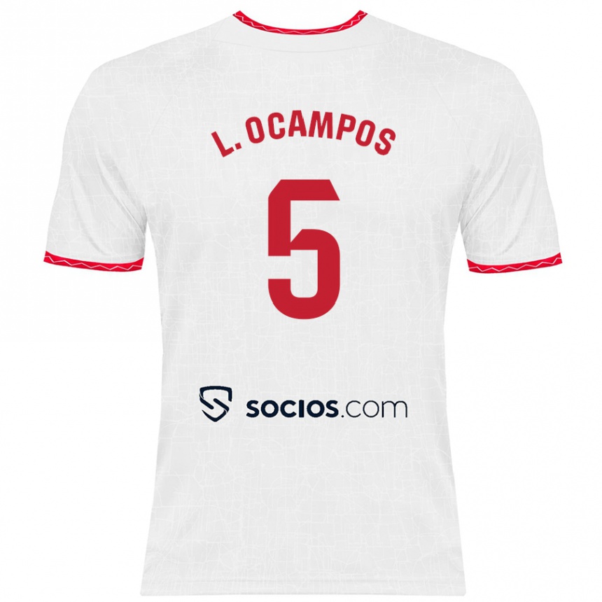 Niño Fútbol Camiseta Lucas Ocampos #5 Blanco Rojo 1ª Equipación 2024/25