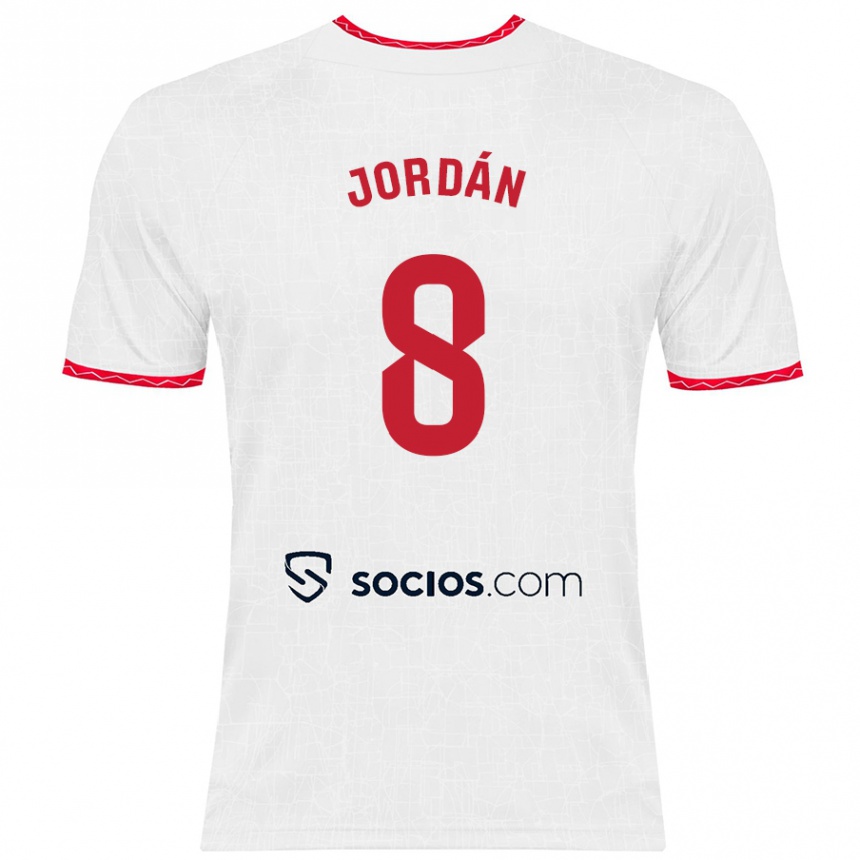 Niño Fútbol Camiseta Joan Jordán #8 Blanco Rojo 1ª Equipación 2024/25