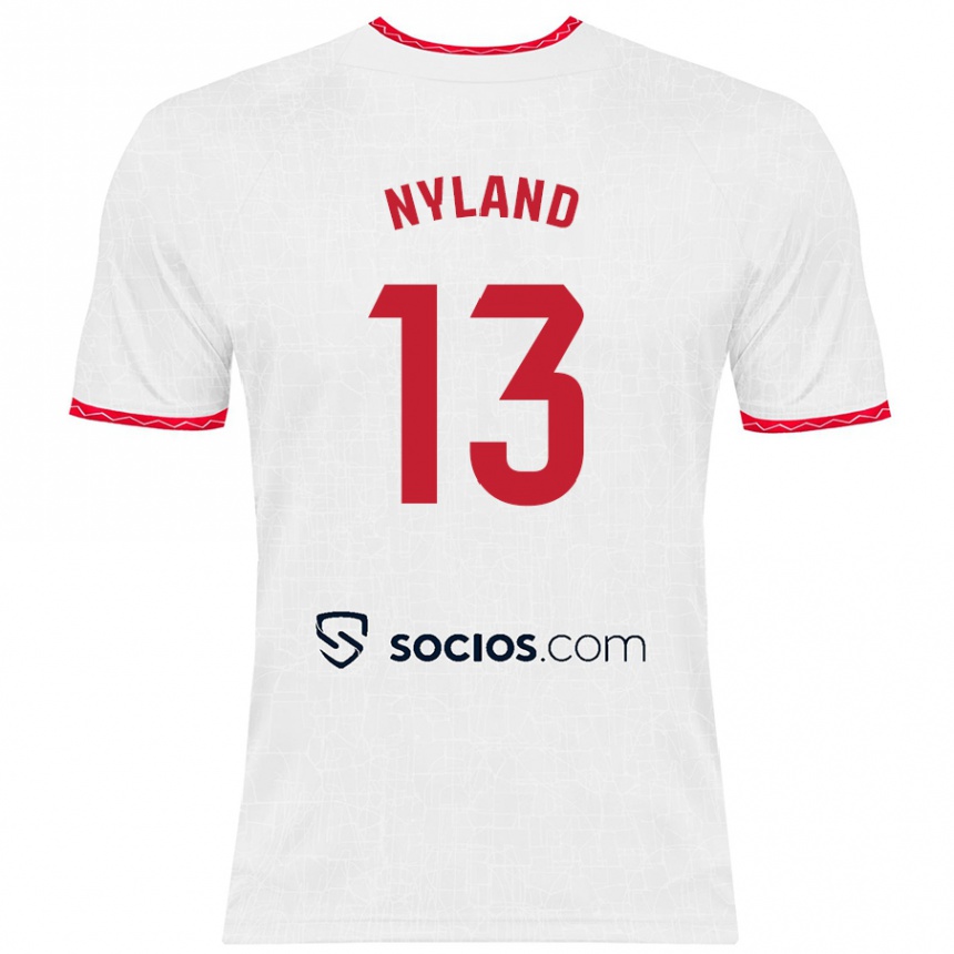 Niño Fútbol Camiseta Ørjan Nyland #13 Blanco Rojo 1ª Equipación 2024/25