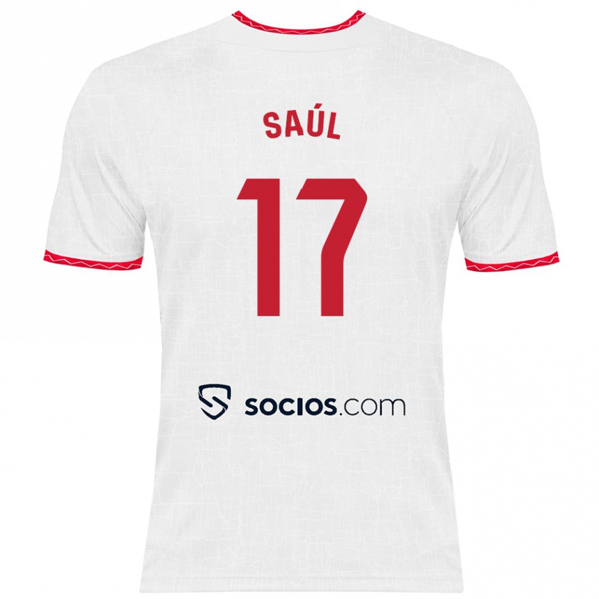 Niño Fútbol Camiseta Saul Niguez #17 Blanco Rojo 1ª Equipación 2024/25