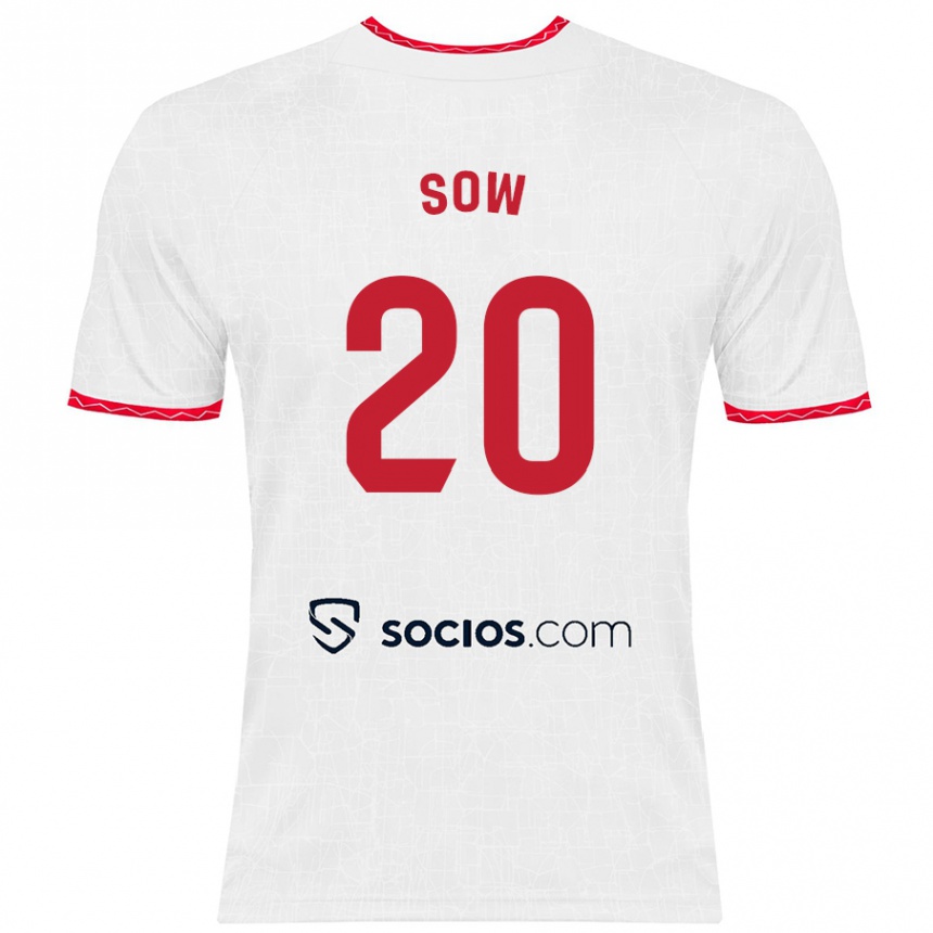 Niño Fútbol Camiseta Djibril Sow #20 Blanco Rojo 1ª Equipación 2024/25