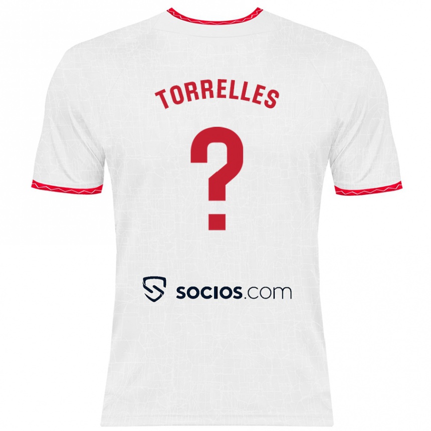 Niño Fútbol Camiseta Genís Torrelles #0 Blanco Rojo 1ª Equipación 2024/25