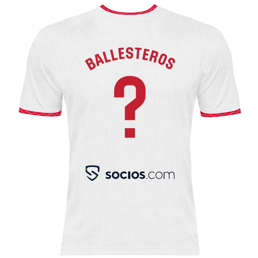 Niño Fútbol Camiseta Gonzalo Ballesteros #0 Blanco Rojo 1ª Equipación 2024/25