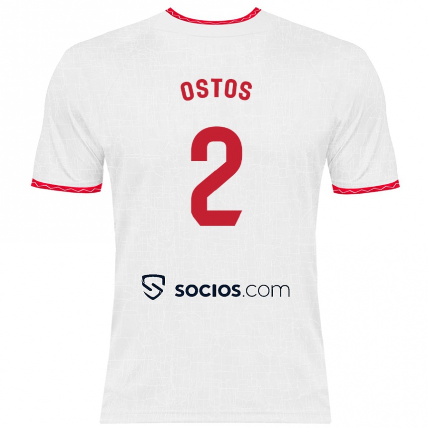 Niño Fútbol Camiseta Fran Ostos #2 Blanco Rojo 1ª Equipación 2024/25