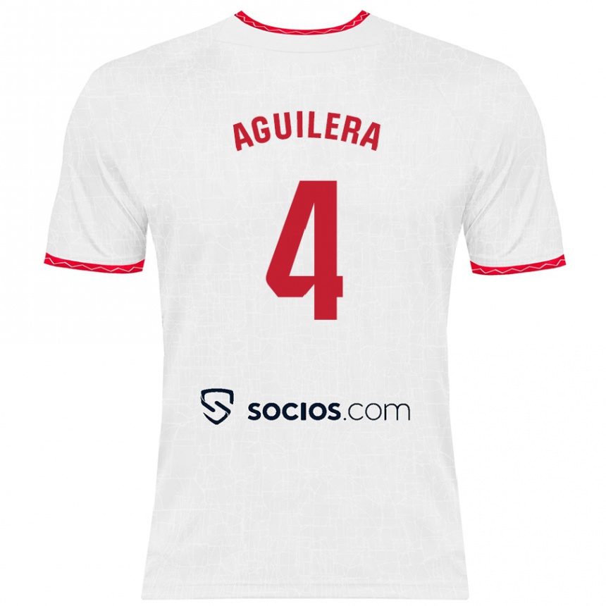 Niño Fútbol Camiseta Juanan Aguilera #4 Blanco Rojo 1ª Equipación 2024/25