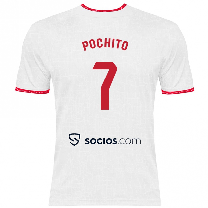 Niño Fútbol Camiseta Pochito #7 Blanco Rojo 1ª Equipación 2024/25