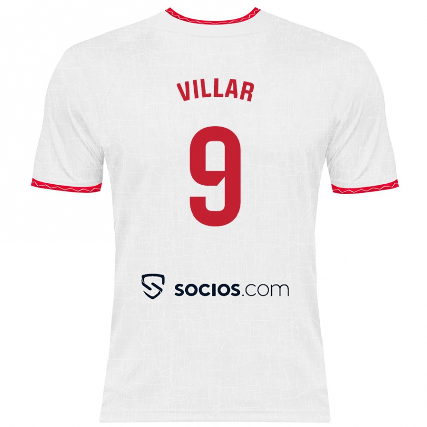 Niño Fútbol Camiseta Iker Villar #9 Blanco Rojo 1ª Equipación 2024/25