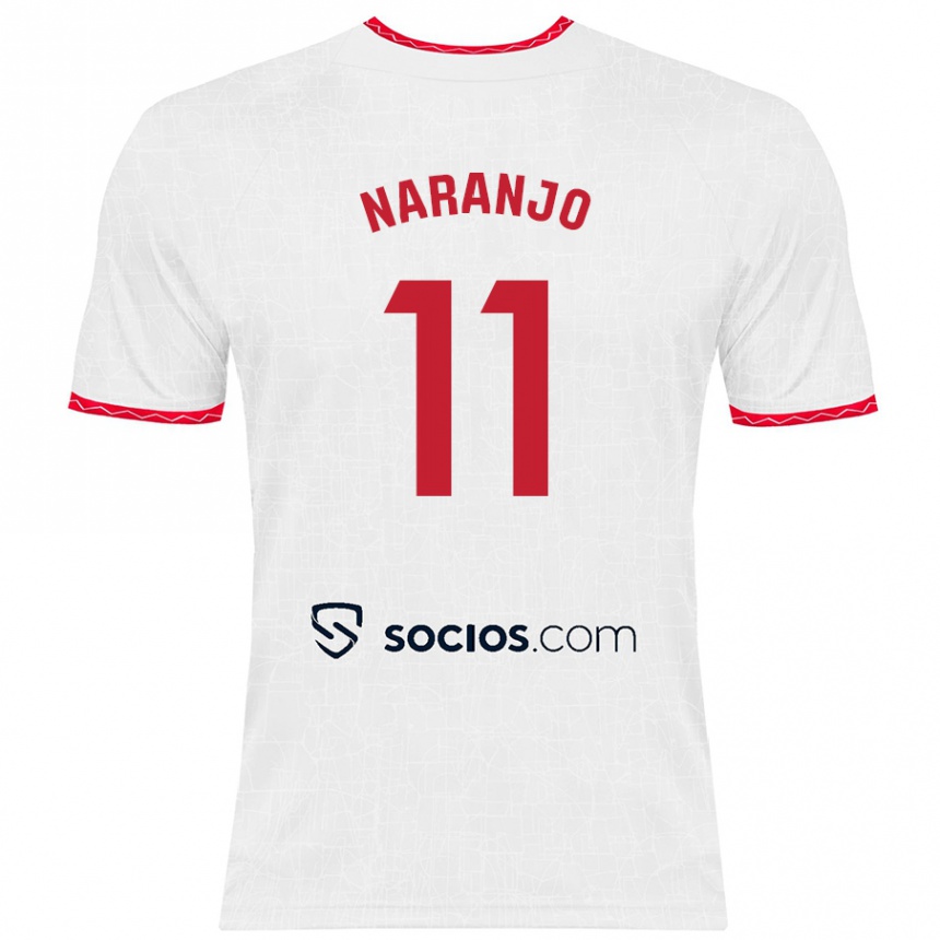 Niño Fútbol Camiseta Mario Naranjo #11 Blanco Rojo 1ª Equipación 2024/25